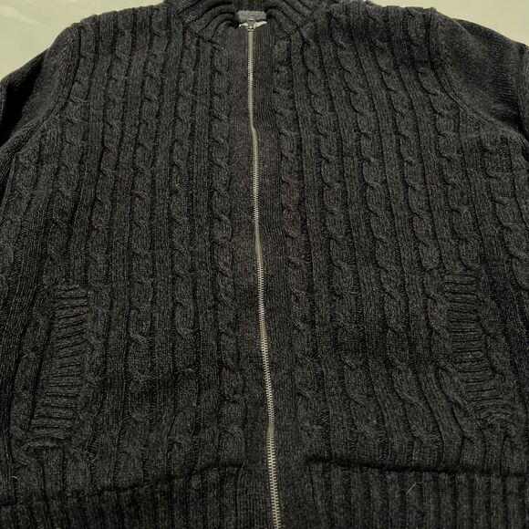 Boston Traders Cardigan Sweater Mens XL Gray Cable Knit Sherpa Lined Heavyweight - Picture 2 of 8